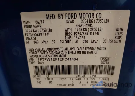 2014 Ford F-150 Xlt from USA, damaged, VIN 1FTFW1EF1EFC41484